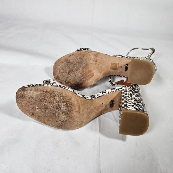 Coach Maya Snakeskin Print Sandals Block Heel Leather Women's Size 9 Black Cream - Picture 7 of 10